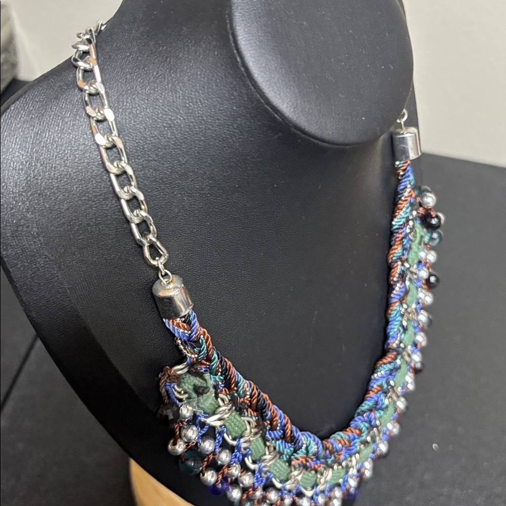 Braided Beaded Boho Collar Statement Silver Tone … - image 6